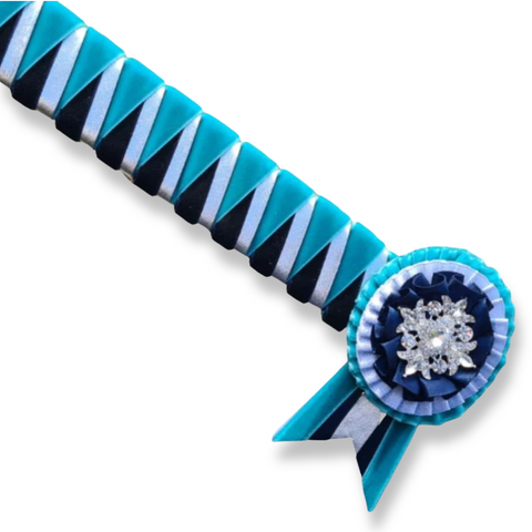 Turquoise, Navy & Silver Velvet Sharkstooth Browband