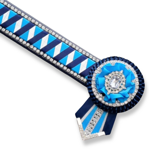 Navy, Cornflower & Silver Mirror Sharkstooth Browband