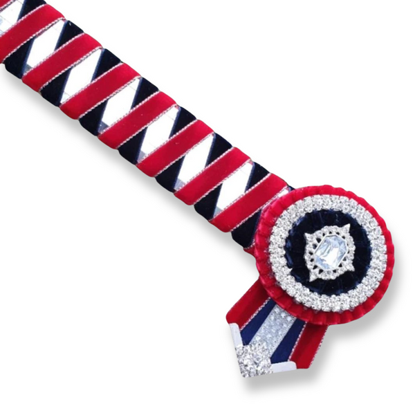 Red, Navy & Silver Mirror Sharkstooth Browband