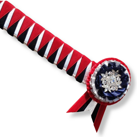 Red, Navy & Silver Velvet Sharkstooth Browband