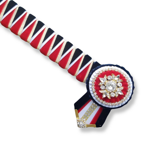 Navy, red, White & Gold Velvet Sharkstooth Browband