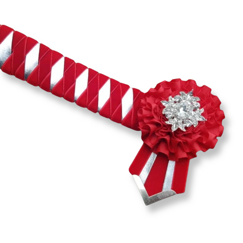 Red & Silver Velvet Diamond Browband