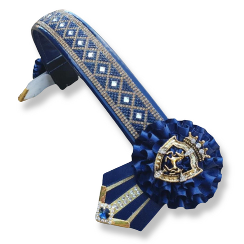 Navy & Gold Crystal Diamond Shield Browband