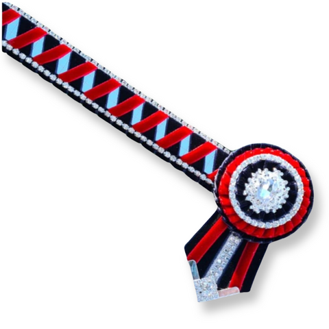 Red, Navy & Silver Mirror Sharkstooth Browband