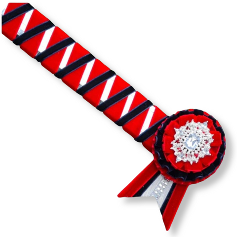 Red & Navy Velvet Mirror Sharkstooth Browband