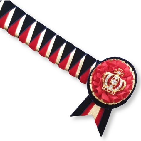 Navy, Red & Gold Velvet Sharkstooth Browband