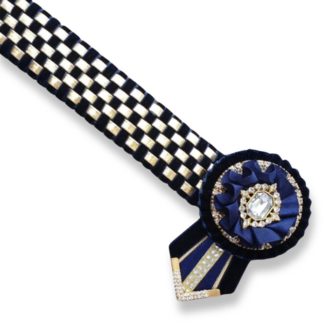 Navy & Gold Velvet Checkerboard Browband