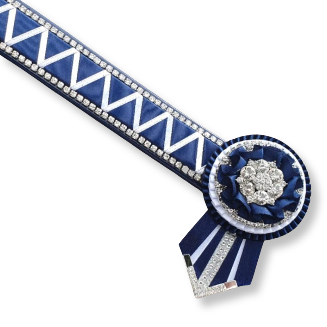 Navy, White & Silver Mirror Sharkstooth Browband