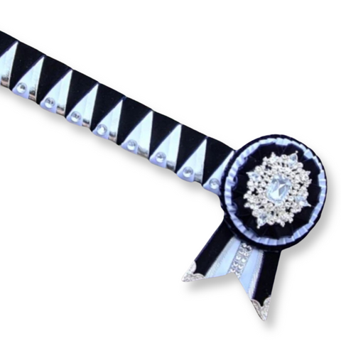 Navy, White & Silver Velvet Sharkstooth Browband