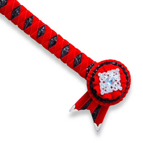 Red & Black Glitter Velvet Diamond Browband