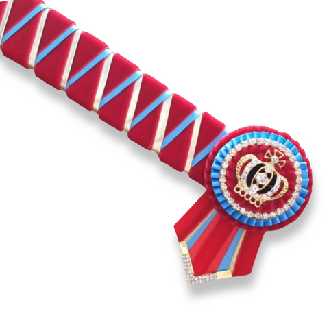 Red, Cornflower & Gold Velvet Sharkstooth Browband