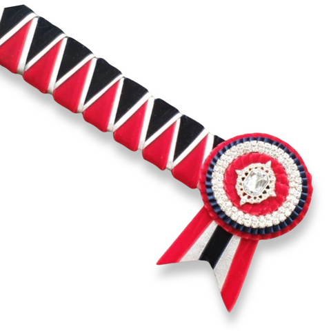 Red, Navy & Silver Velvet Sharkstooth Browband