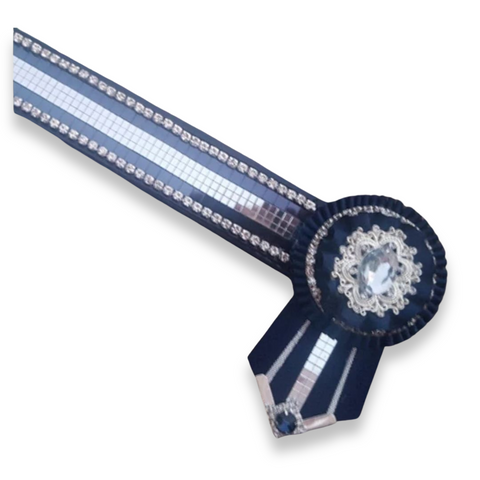 Navy & Silver Crystal Mirror Browband