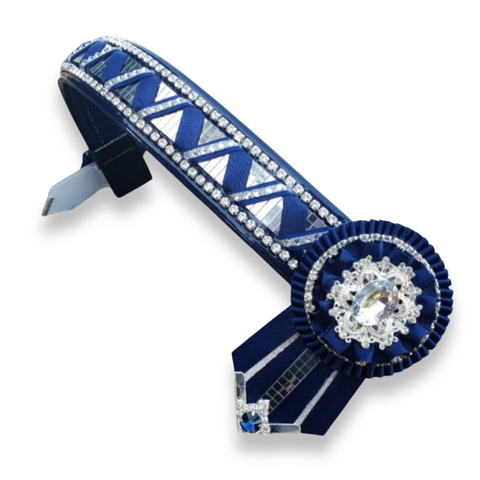 Navy & Silver Mirror Sharkstooth Browband