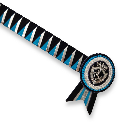 Navy, Aqua & Silver Velvet Sharkstooth Browband