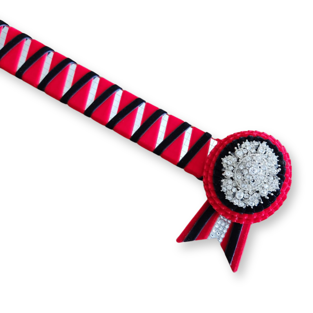 15.5" Red & Black Mirror Sharkstooth Browband