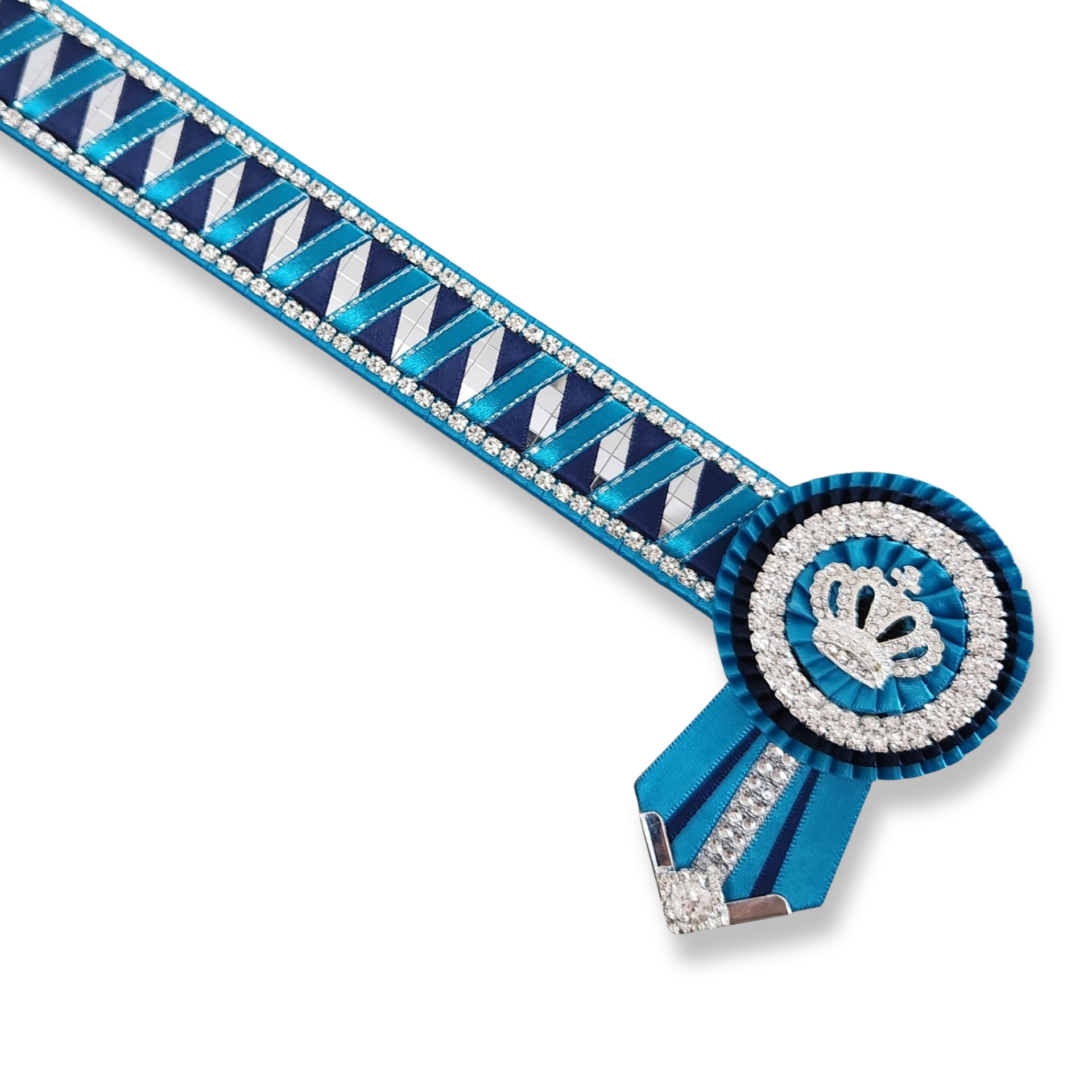 Aqua, Navy & Silver Mirror Sharkstooth Browband